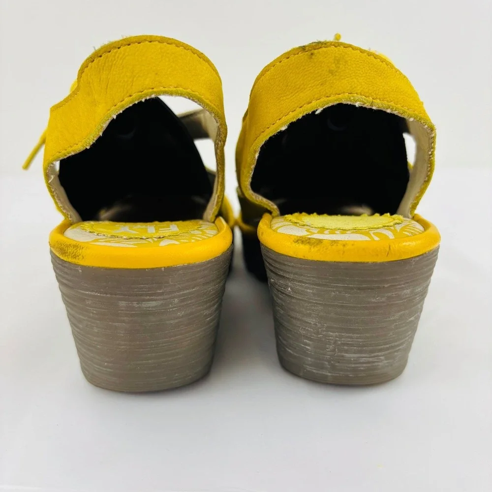Fly London Yapi Lemon Yellow Leather Lace up Wedge Sandal‎ Sz 6 (36)